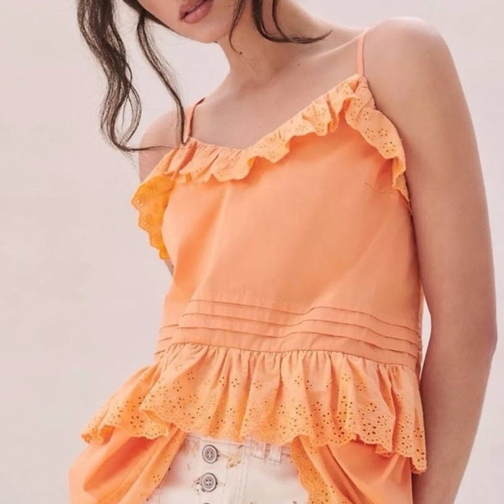 NWT Anthropologie Vibrant Orange Ruffled Asymmetrical Camisole